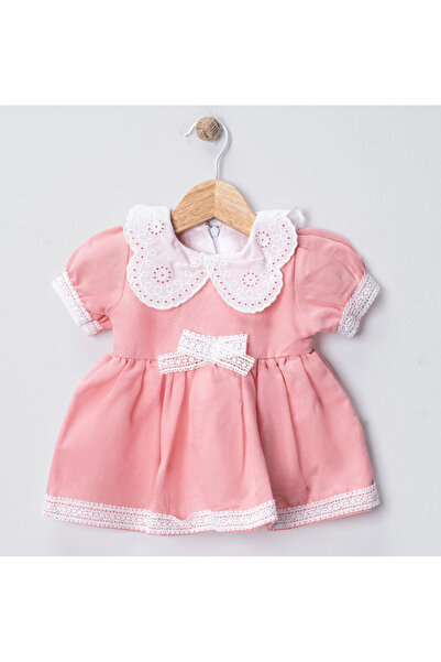 Tiny Koza Baby & Kids Kız Bebek %100 Pamuk Keten Dokulu Fisto Yakalı Elbise