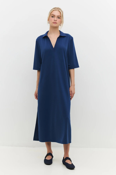 No Matter What Polo Collar Half Sleeve Relaxed Fit Midi Dress