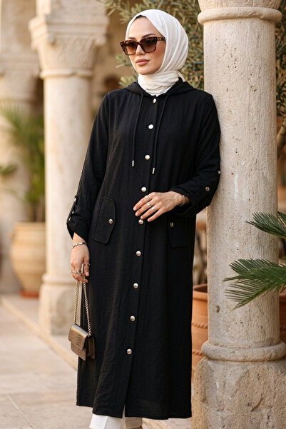 N.S NEVA STYLE Buttoned Black Hijab Cap 15012S