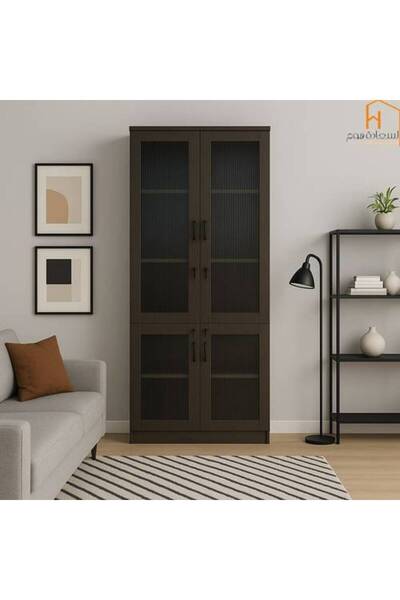 Al Saadah Home خزانة كتب مكتبية ببابين خشبية - بني - 80×40×200 سم
