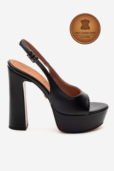 Ayakkabı Ateşi Γνήσιο δέρμα, μαύρο δέρμα, ανοιχτή πλατφόρμα, χειροποίητα γυνα...
