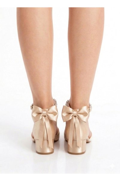 CRAFT MODA Satin Stylish Women's Shoes with Bow Tie and Ankle Strap, Short Heel
