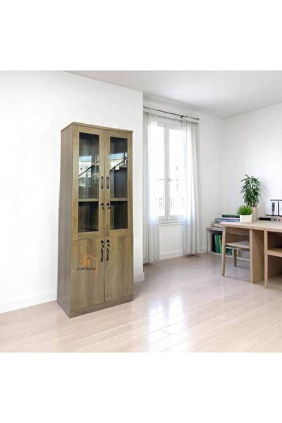 Al Saadah Home رف كتب مكتبي ببابين - بني - 80×40×200 سم