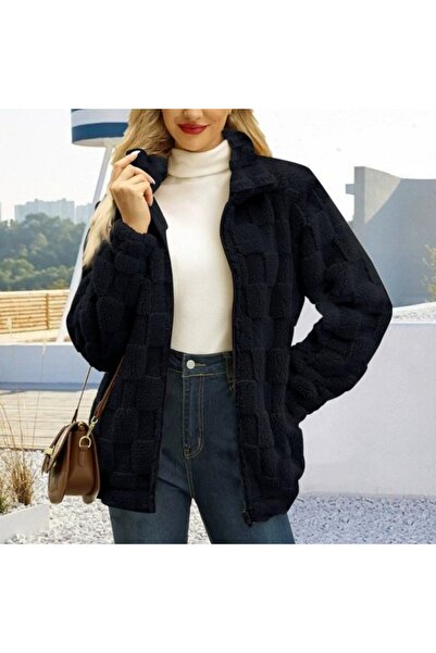 FASHION جاكيت تيدي مريح ذو ملمس ناعم بسحاب للنساء