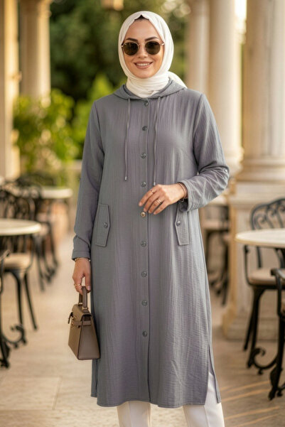 N.S NEVA STYLE Buttoned Gray Hijab Cap 15012Gr