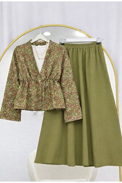 MODA VEDAT Γυναικείο Σετ Σακάκι με Σχέδιο και Φούστα -0550
