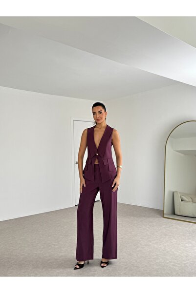 Nesil Γυναικείο Σετ Γιλέκο και Παντελόνι με Επωμίδες