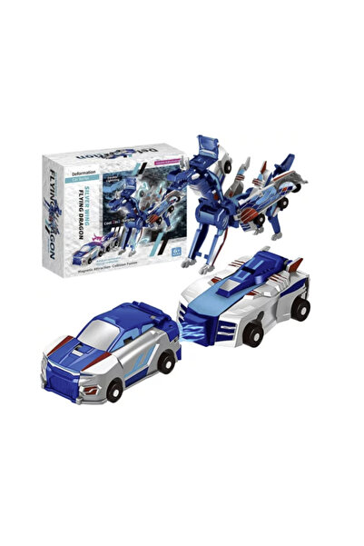 OEM 2-σε-1 Μεταμορφώσιμο Αυτοκίνητο-Παιχνίδι Δράκος με Ασημένια Φτερά, Μαγνητ...