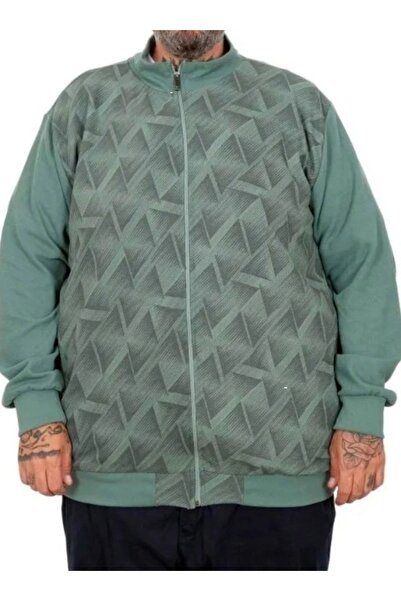 cusseli Large Size Men's Cardigan with Stand Collar 25820 Çağla