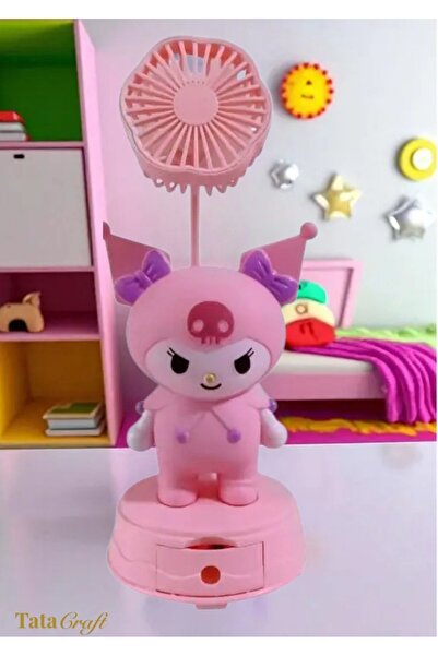 TATA CRAFT Masa Üzeri Şarjlı Fan Kalemtraşlı Sanrıo Kuromi Kawaii Hello Kıtty...