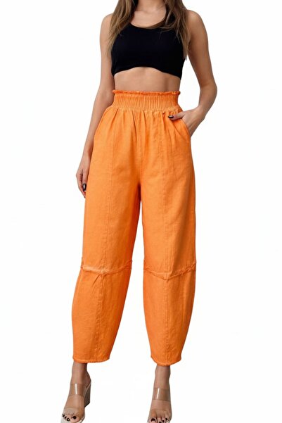 Nana & Mayka Moda Γυναικείο πορτοκαλί χαλαρό παντελόνι σαλάρα, πλενόμενο, αντ...