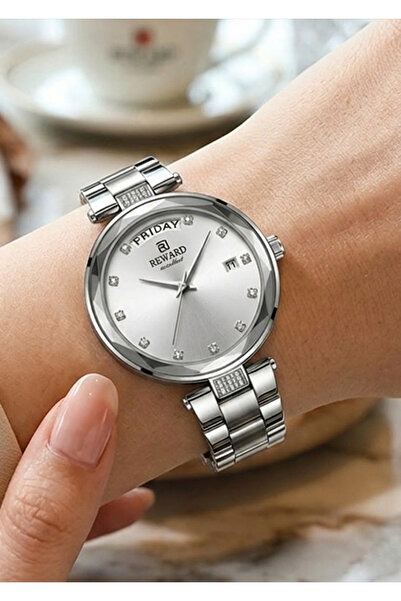 Reward Women's Silver Metal Cord Stone White Dial Day Display Wristwatch 2 Ye...