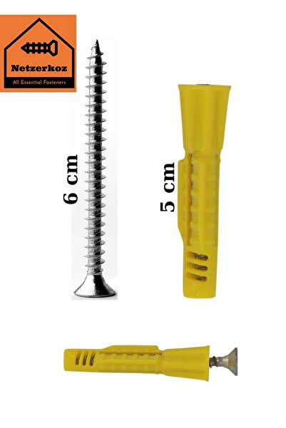 Netzerkoz 1 adet 5x60 Sunta Vidası ve 1 adet 8mm Sarı Roket Dübel - 6 cm Vida...