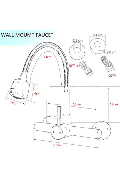 HTH Wall-mounted stainless steel kitchen sink with rotating faucet