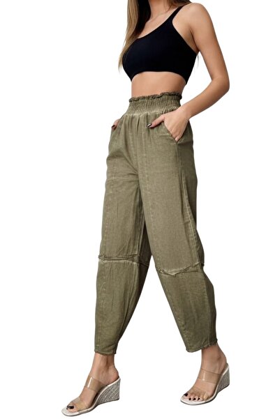 Nana & Mayka Moda Women's Khaki Casual Shalwar Trousers Washable Vintage Gaba...
