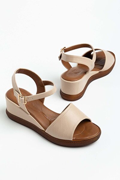 Dilimler Ayakkabı Γυναικεία πέδιλα με τακούνι, παπούτσια σε μπεζ χρώμα, χοντρ...