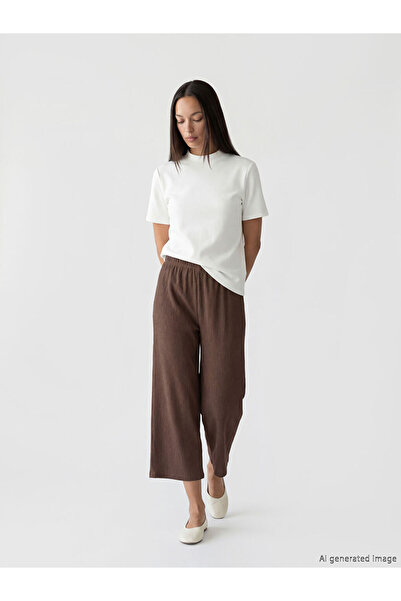 LC Waikiki Brown Elastic Waist Textured Women's Capri Pants