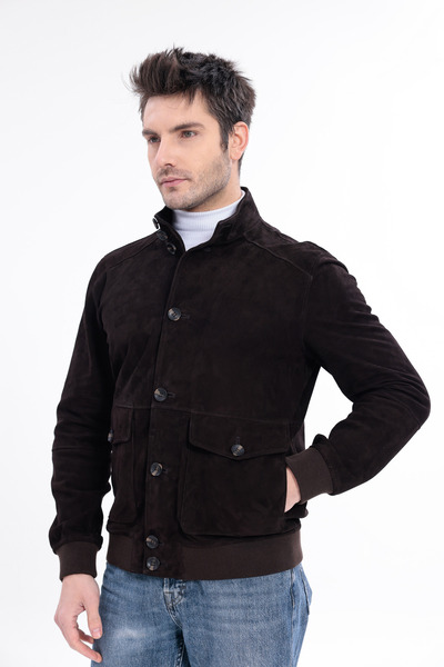 Metins Leather Erkek Süet Hakiki Deri Mont - Hakim Yaka, yumuşak Doku, Düğmel...