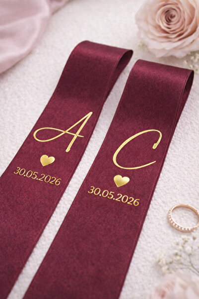 Frisson Kişiye Özel İsimli Bordo Saten Takı Kurdelesi Tarihli
