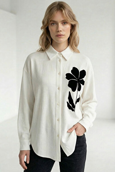 Exquise Πουκάμισο με γιακά, μακρυμάνικο, με απλικέ κέντημα, λινό, κανονική εφ...