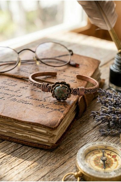 DOĞA KUTUSU Unakite Natural Stone Copper Women's Bracelet for Virgo, Capricorn, and Scorpio Signs