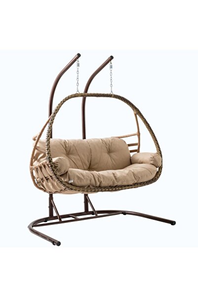 ReHome Malta Çiftli Rattan Bahçe Salıncağı | Açık Kahve
