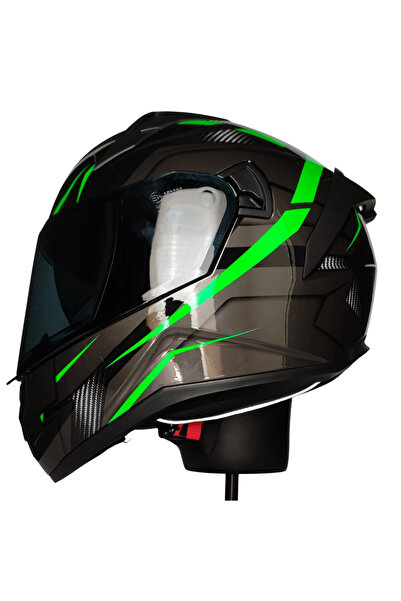 MTS M-801-SNAKE LEAD GREEN GÜNEŞ VİZÖRLÜ KASK (SİYAH CAMLI)