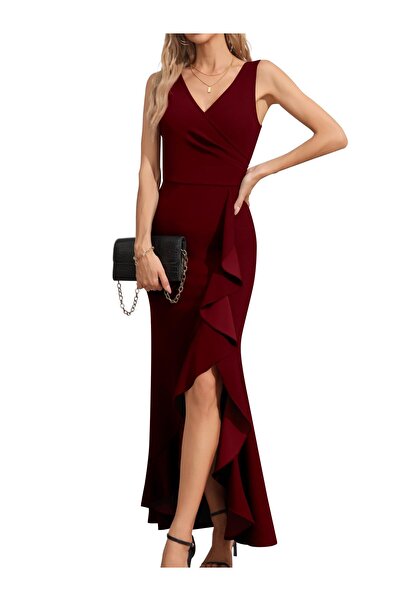 Bodyco Γυναικείο Φόρεμα Μάξι Κρουαζέ με V-λαιμόκοψη, Βολάν, Σκίσιμο, Εφαρμοστ...