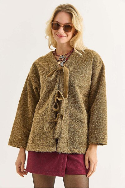 Raneel Kazançlı Alışveriş Women's Cashmere Front-Tie Jacket Mink