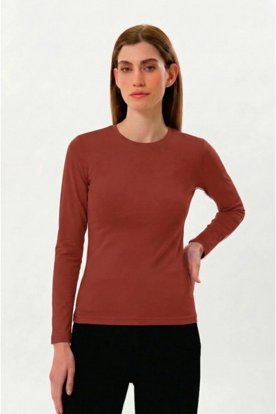 UNIQVIBE 100% Organic Cotton Tile Crew Neck Long Sleeve Women's T-Shirt