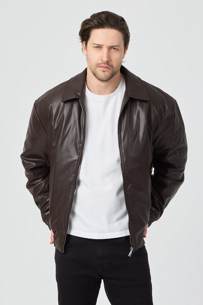 Danger Ανδρικό δερμάτινο παλτό περιορισμένης έκδοσης, καφέ χρώμα