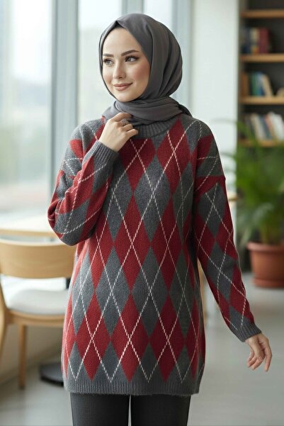 TOFİSA Πλεκτό πουλόβερ με σχέδιο μπακλαβά - Ανθρακί - 28244-ΑΝΘΡΑΚΙ