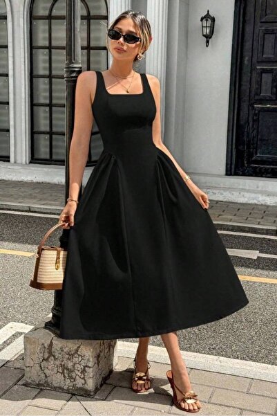 Varyete Γυναικείο φόρεμα μίντι με τετράγωνο λαιμό και τιράντες, εισαγόμενο απ...