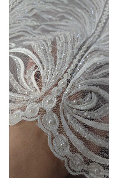 TESATURI OUTLET Ύφασμα Premium Δαντέλα με απλικέ από πέρλες και πούλιες, Λευκ...