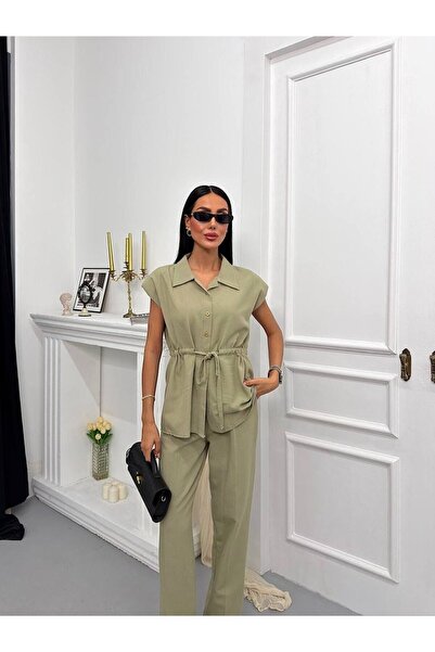 Ekim Store Women's Button Detailed Vest Pants Modal Set