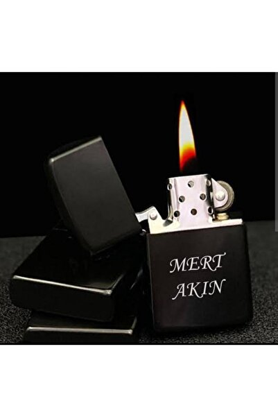 ForgeBox Kişiye Özel İsim Yazılı Siyah Metal Çakmak - Sevgiliye Hediye Lazer ...