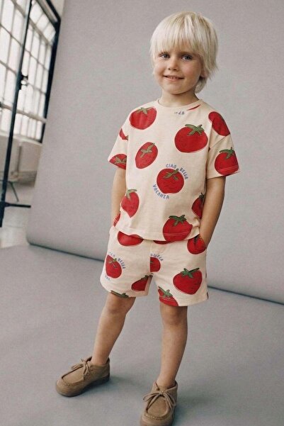 Monila Σετ μπλουζάκι και σορτς για αγόρια από βαμβάκι με στάμπα ντομάτας