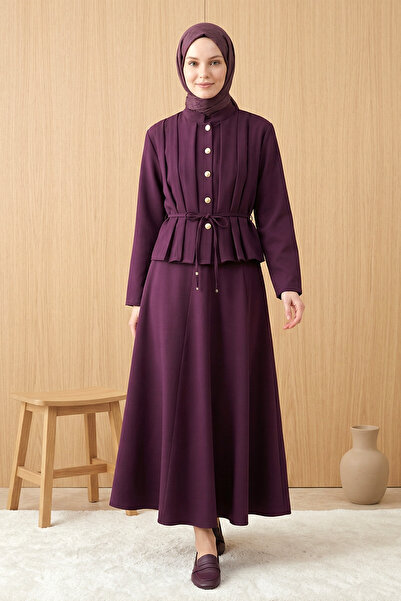 FERHEL Γυναικείο Σετ με Πλισέ Φούστα και Μπλούζα με Δέσιμο στη Μέση από Ύφασμ...