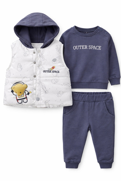 WOW Erkek Bebek 3’lü Takım Şişme Yelek Sweatshirt Pantolon