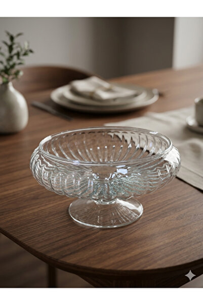 ceviz home züccaciye tekstil ltd şirketi 19 Cm Ayaklı Nervürlü Cam Meyvelik -...