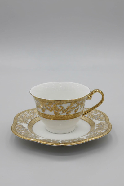 İpek Porselen Elegant Embossed Foil Gilded Coffee Cup Set for 6 People Daisy ...