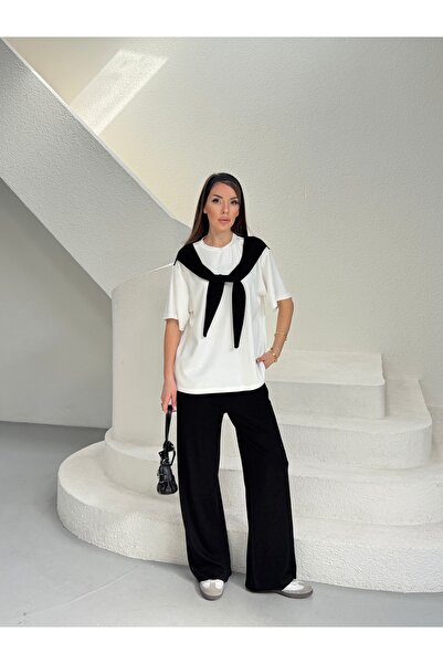 Eztila Shawl Collar Garnished Modal Fabric Women's Tracksuit Set