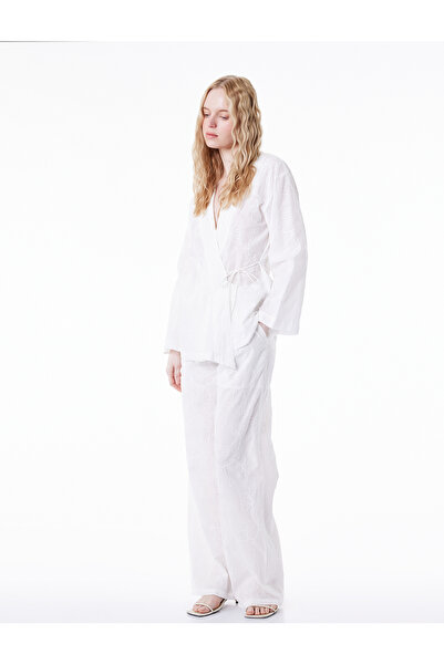 Koton Βαμβακερό μακρυμάνικο μπουφάν κιμονό με διπλό στήθος και λεπτομέρεια δέ...