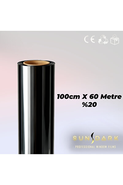 SUNDARK 100 سم × 60 متر |   %20 |   فيلم زجاجي أسود | |   طبقة التكنولوجيا ال...