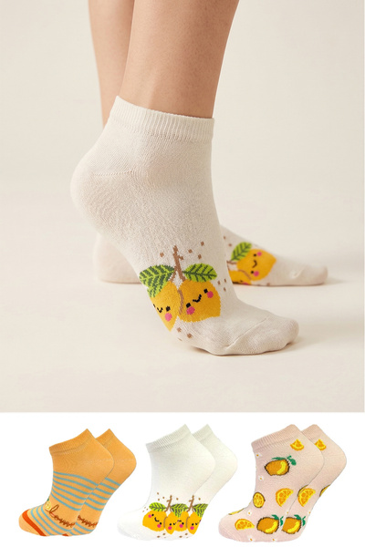 BENİSA ÇORAP Γυναικείες κάλτσες από βαμβακερά μποτάκια πολύχρωμες 3 τεμαχίων