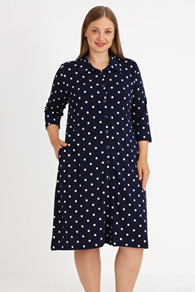 İntensive Γυναικείο φόρεμα σε μεγάλο μέγεθος, ναυτικό μπλε, πουά, με κουμπιά ...