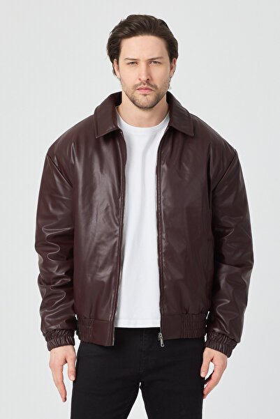 Danger Ανδρικό δερμάτινο παλτό περιορισμένης έκδοσης, μπορντό