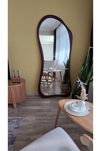 UĞURLU HOME 180x80 cm Asimetrik Boy Aynası - Bordo Ahşap Görünümlü Dekoratif ...