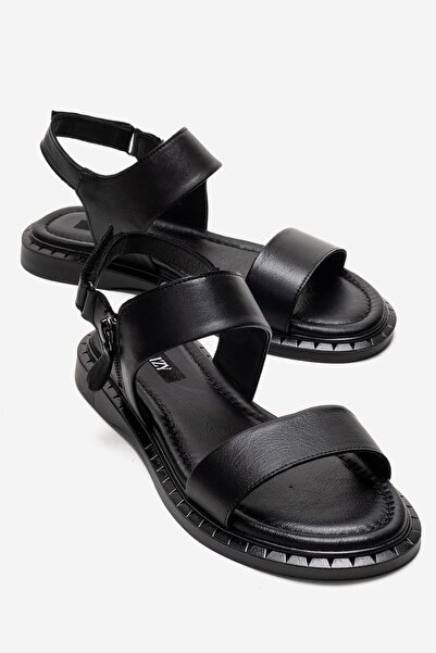 Lizy Shoes Γυναικεία μαύρα δερμάτινα σανδάλια καθημερινά άνετα με φερμουάρ κα...