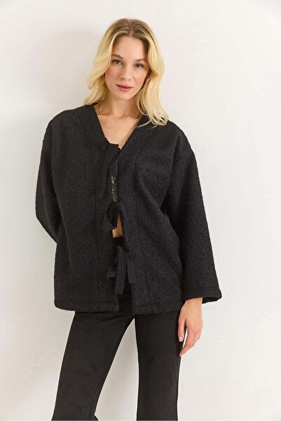 Raneel Kazançlı Alışveriş Women's Cashmere Front-Tie Jacket Black